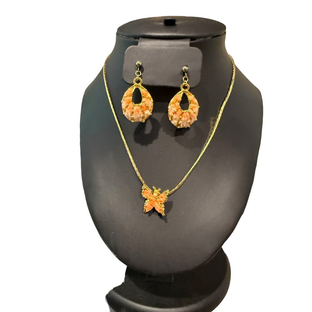 Butterfly Orange Chip Earrings and Necklace Set